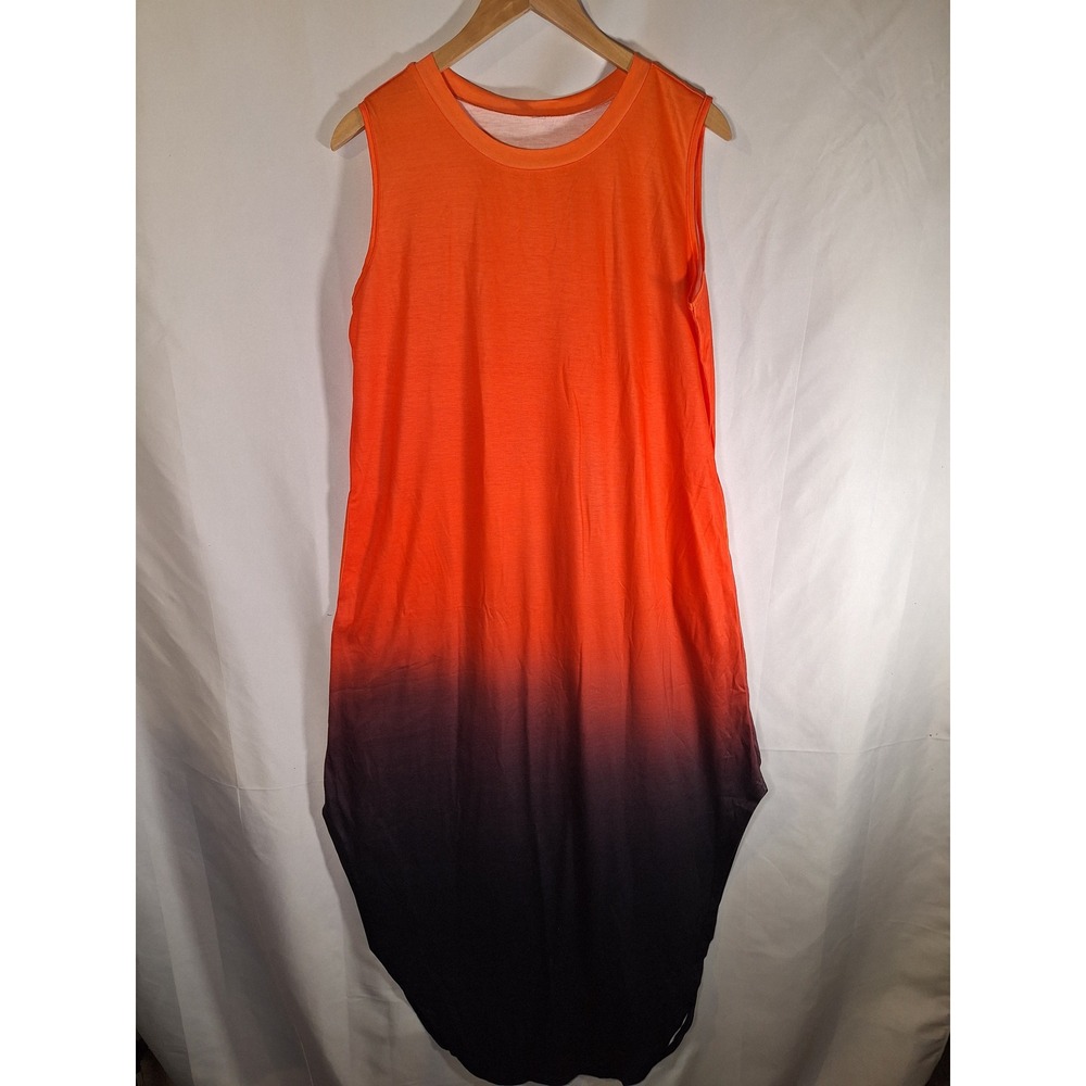 ANRABESS Women Orange Black Ombre Sleeveless Maxi Dress Relaxed Fit Large New